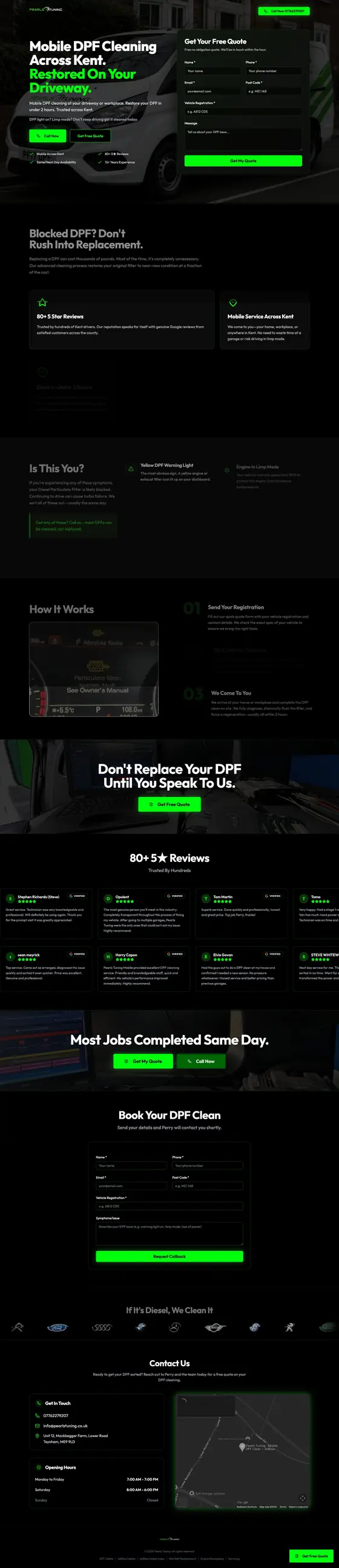 Mobile DPF cleaning Google Ads landing page
