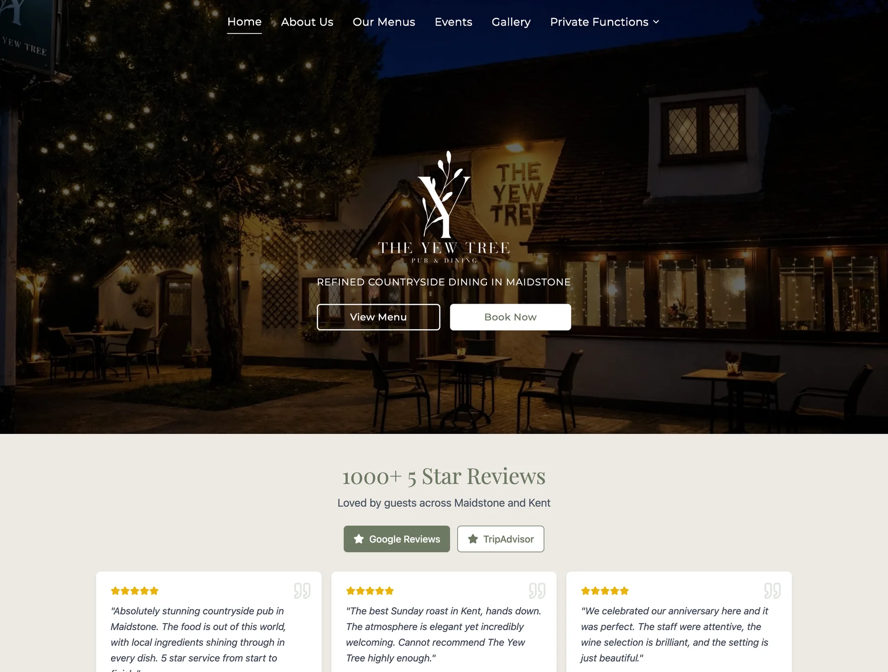 The Yew Tree Maidstone website, built and marketed by Obsidian Media